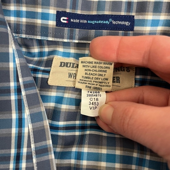 Duluth Trading Co Wrinkle Fighter Button Up Long Sleeve Blue Plaid Size L Tall - Picture 4 of 6